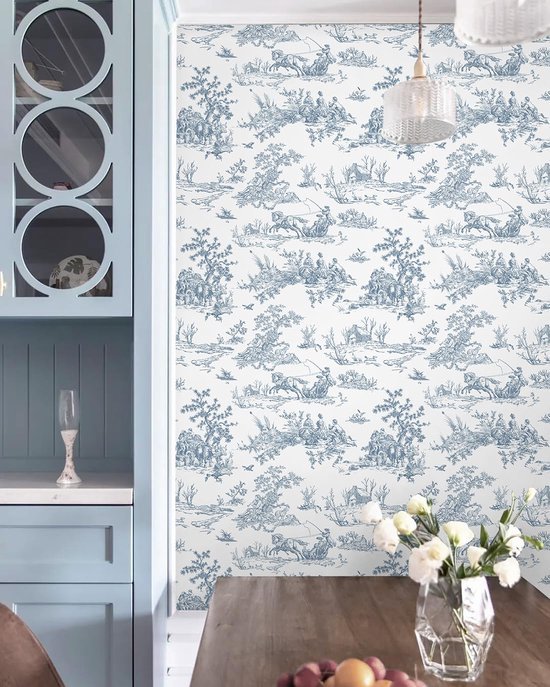 550x687-83.jpg Unyqoos® Zelfklevend blauw-wit bloemenbehang voor woonkamer en keuken muren