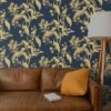 Unyqoos® Donkerblauw en Goud Zelfklevend Behang met Vogel- en Bloemenpatroon 44 cm x 3 m