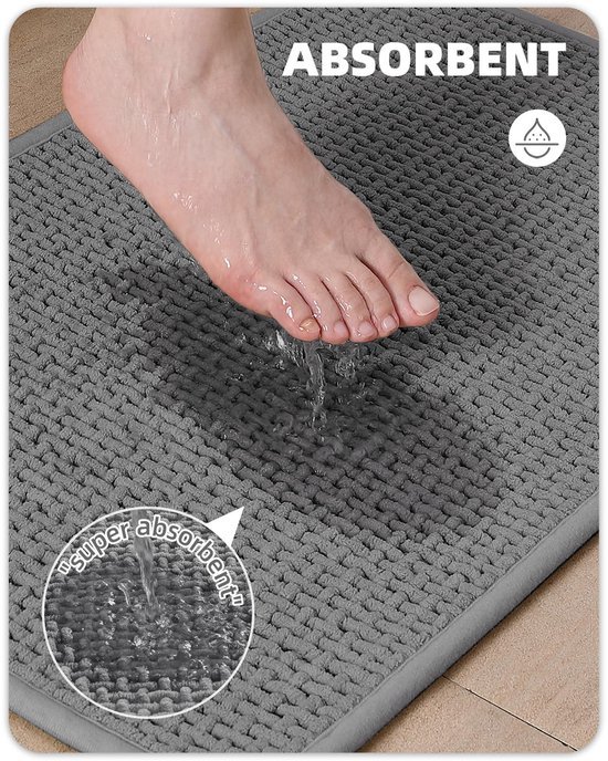 Unyqoos® Grijze badmat van chenille voor badkamer, douche en badkuip, 60 x 90 cm