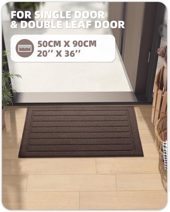 Unyqoos® Absorberende en Wasbare Deurmat voor Binnen en Voordeur in Bruine Kleur, 50 x 90 cm
