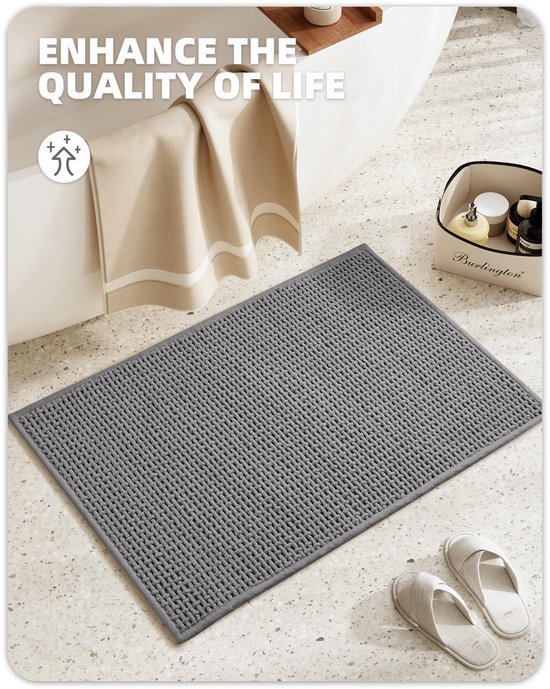 Unyqoos® Grijze badmat van chenille voor badkamer, douche en badkuip, 60 x 90 cm