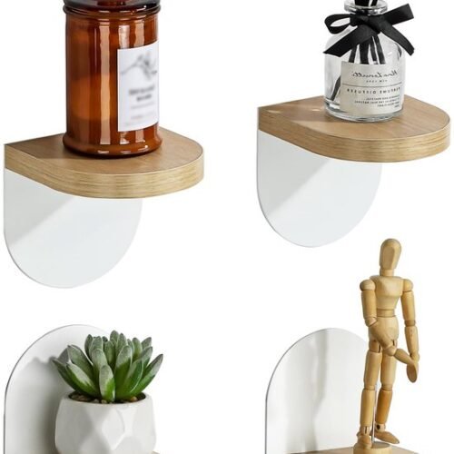 Unyqoos® Set van 4 elegante zwevende houten wandrekken voor diverse ruimtes
