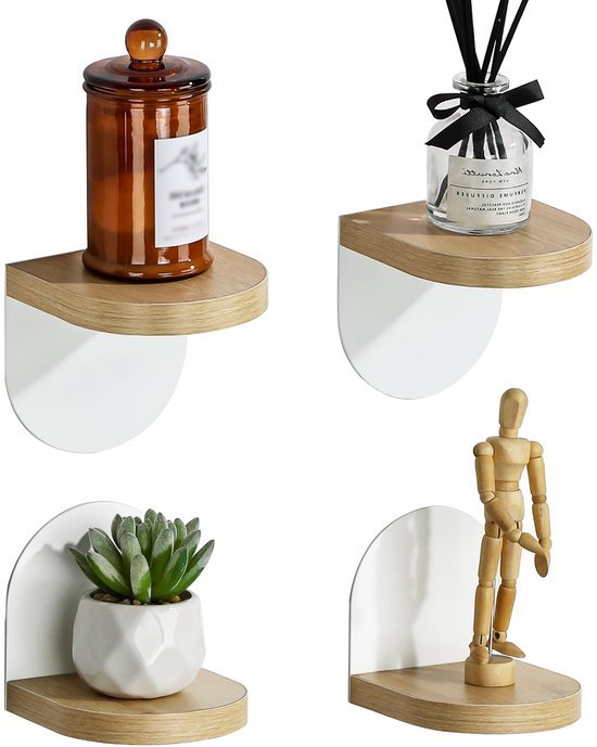 Unyqoos® Set van 4 elegante zwevende houten wandrekken voor diverse ruimtes