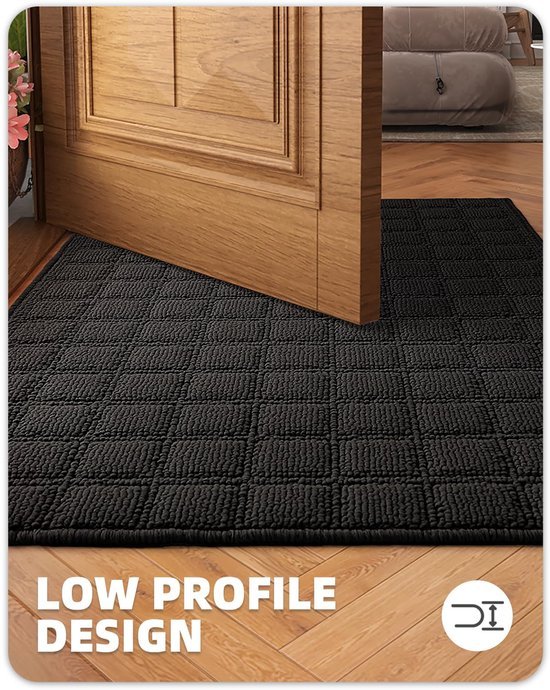 Unyqoos® Donkergrijze antislip deurmat voor binnen, vuilvangend en wasbaar, ideaal voor voordeuren en entrees