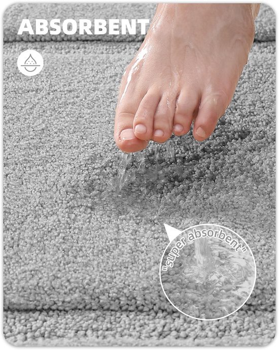 Unyqoos® Zachte Microvezel Badmat met Antislip en Hoge Waterabsorptie voor Badkamer, 40 x 60 cm, Lichtgrijs