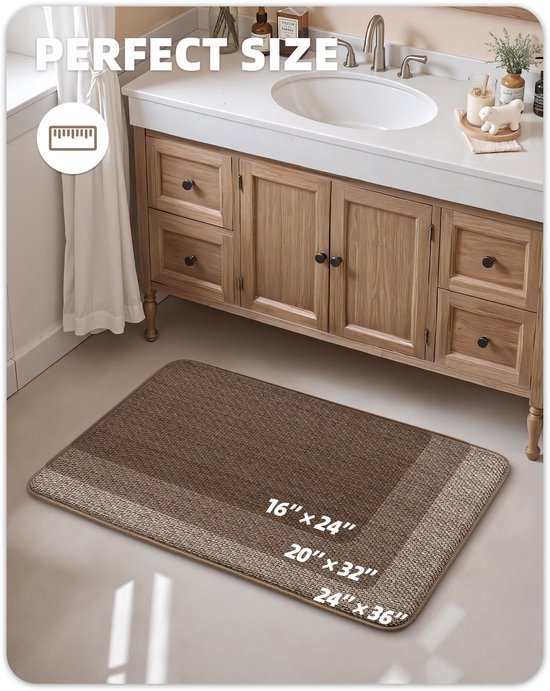 Unyqoos® Super absorberende antislip badmat van gelamineerd traagschuim voor badkamer en douche, 50 x 80 cm, grijs-kaki