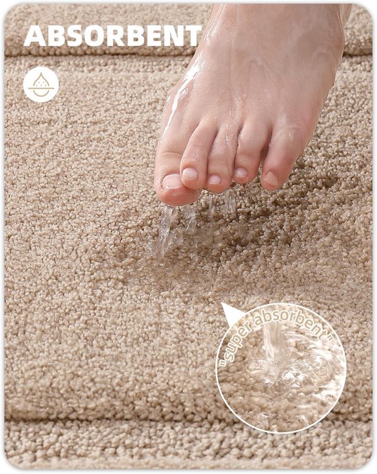 Unyqoos® Zachte en Absorberende Badmat voor Douche en Badkamer - Beige, Antislip, Wasbaar, 61 x 110 cm