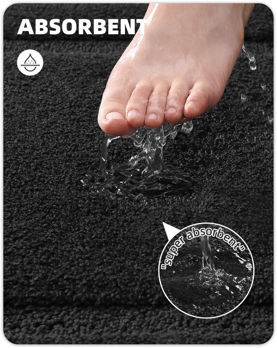 Unyqoos® Zwarte zachte badmat met antislip en waterabsorberend microvezelmateriaal