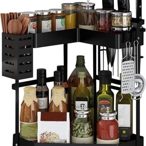 Unyqoos® Ruimtebesparend Keuken Hoekrek met Veelzijdige Opbergmogelijkheden voor Kruiden en Keukengerei