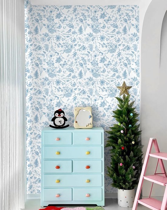 550x691-9.jpg Unyqoos® Zelfklevend blauw-wit bloemenpatroon vinylbehang voor diverse oppervlakken