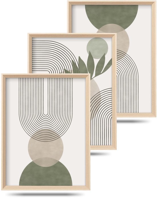 Unyqoos® Set van 3 Ingelijste Abstracte Canvas Wanddecoratie voor Moderne Interieurs 40x30