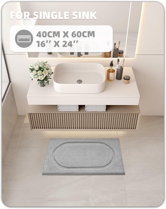 Unyqoos® Zachte Microvezel Badmat met Antislip en Hoge Waterabsorptie voor Badkamer, 40 x 60 cm, Lichtgrijs