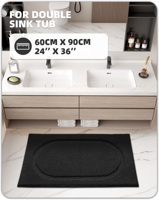 Unyqoos® Zwarte zachte badmat met antislip en waterabsorberend microvezelmateriaal