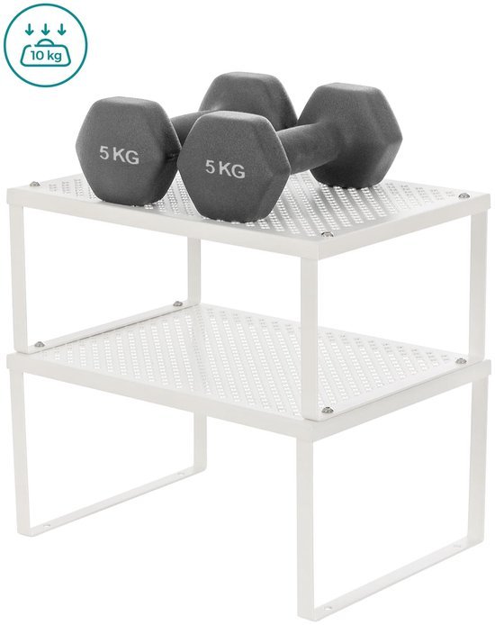 Unyqoos ® Kruidenrek Set voor Keukenorganisatie – Uitbreidbaar en Stapelbaar, Wit Metaal, 2 Stuks
