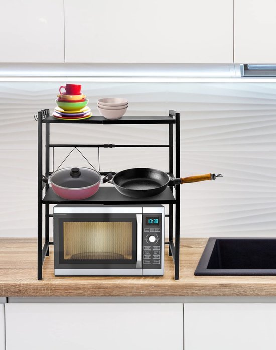 550x696-16.jpg Unyqoos® Verstelbaar en stevig magnetronrek met haken voor veelzijdig keuken gebruik
