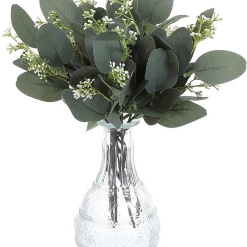 Unyqoos® Set van 12 decoratieve kunst eucalyptus takken met realistische bladeren en zaden