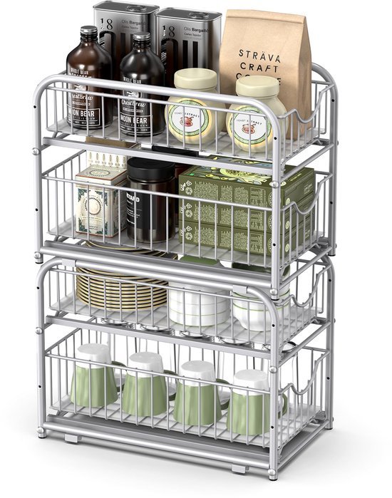 Unyqoos ® Multifunctionele Keuken- en Badkamer Organizer met Stapelbare en Uitbreidbare Opbergmogelijkheden