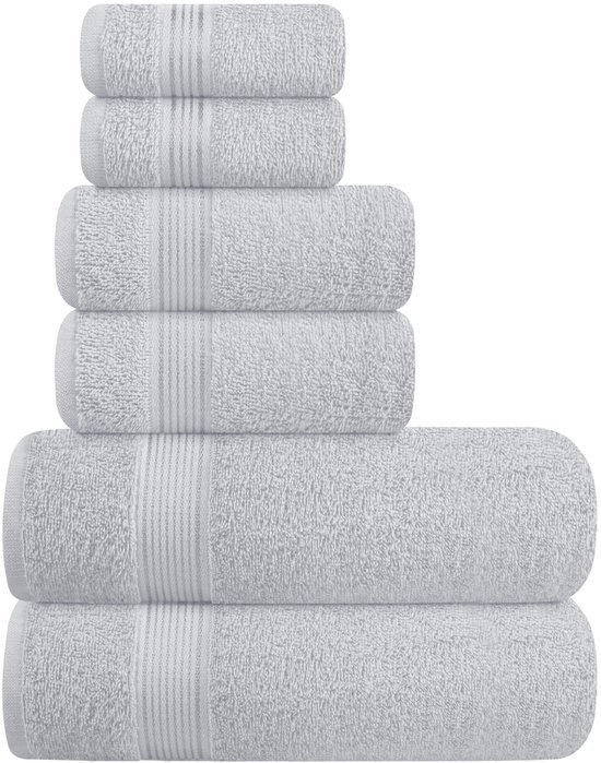 550x699-4.jpg Unyqoos ® Zachte Luxe Set van 6 Katoenen Handdoeken voor Bad, Handen en Gezicht in Lichtgrijs