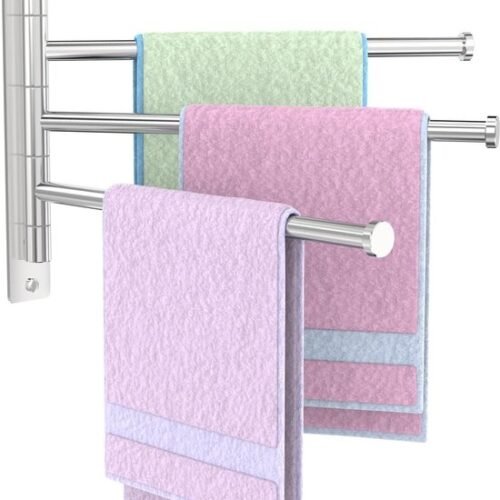 Unyqoos® Roestvrijstalen draaibare handdoekhouder met 3 armen voor badkamer en keukenwandmontage