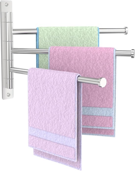 Unyqoos® Roestvrijstalen draaibare handdoekhouder met 3 armen voor badkamer en keukenwandmontage