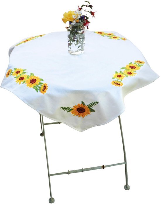 Unyqoos® Complete kruissteekset met zonnebloemontwerp voor tafelkleed van 80 x 80 cm