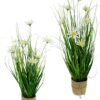 550x704-1.jpg Unyqoos® Natuurgetrouwe kunstgrasstruik met margrieten in stijlvolle jute pot