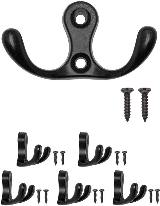 550x705-17.jpg Unyqoos® Set van vijf zwarte dubbele haken voor stijlvolle wandmontage