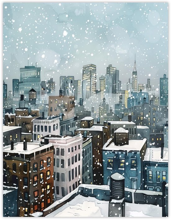 Unyqoos® Grote muurposter met winterse stadsgezichten van New York voor woonkamer