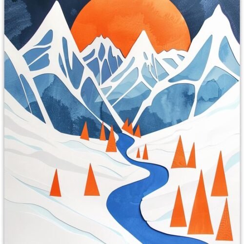 Unyqoos® Grote muurkunst poster met abstract winterlandschap in luxe kunstpapier