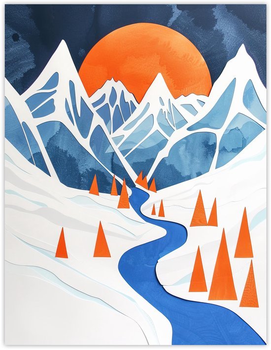 Unyqoos® Grote muurkunst poster met abstract winterlandschap in luxe kunstpapier