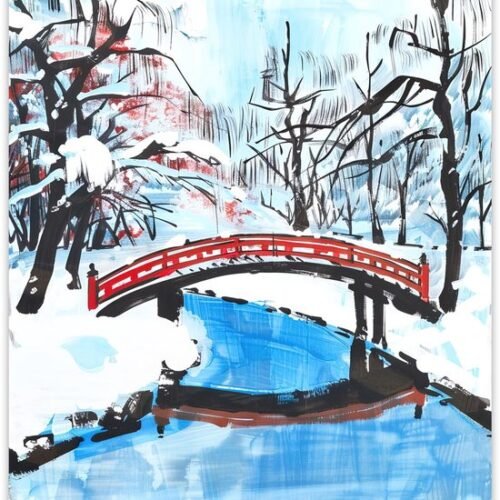 Unyqoos® Grote wanddecoratie met Japans winterlandschap voor woonkamer of kantoor