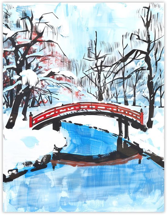 Unyqoos® Grote wanddecoratie met Japans winterlandschap voor woonkamer of kantoor