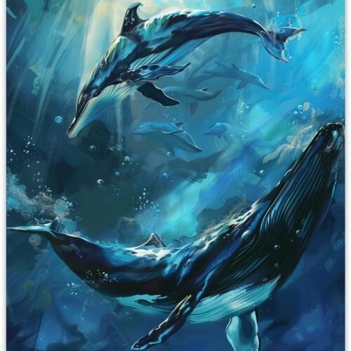 Unyqoos® Onderwaterwereld Schilderij met Dolfijnen en Walvissen op Luxe Kunstpapier