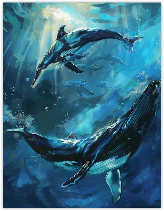 Unyqoos® Onderwaterwereld Schilderij met Dolfijnen en Walvissen op Luxe Kunstpapier