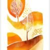 Unyqoos® Grote abstracte aquarelposter met herfstbomen voor woonkamerdecoratie, oranje