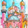 Unyqoos® Grote kleurrijke waterverf poster van het Koninklijk Paviljoen in Brighton