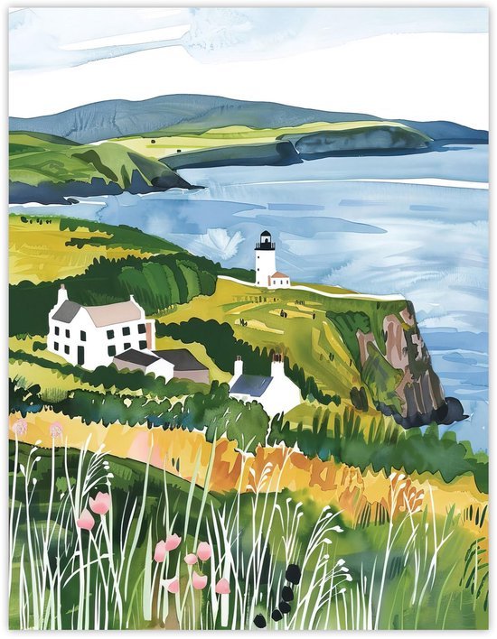 Unyqoos® Grote Schotse Vuurtoren Kunstposter voor Woonkamer op Luxe Papier