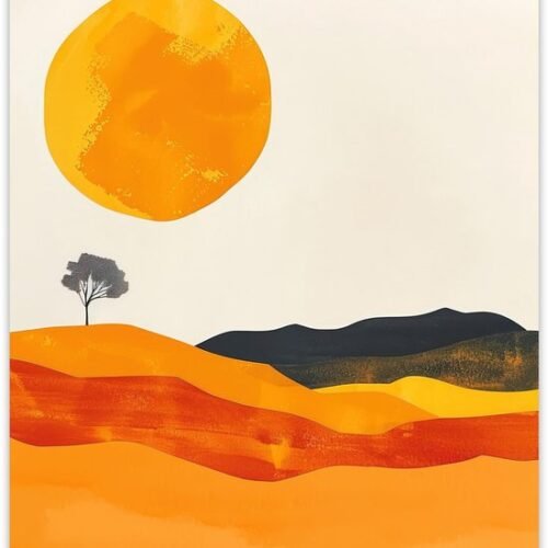 Unyqoos® Grote Boho Kunstposter met Abstract Landschap en Boom voor Woonkamerdecoratie
