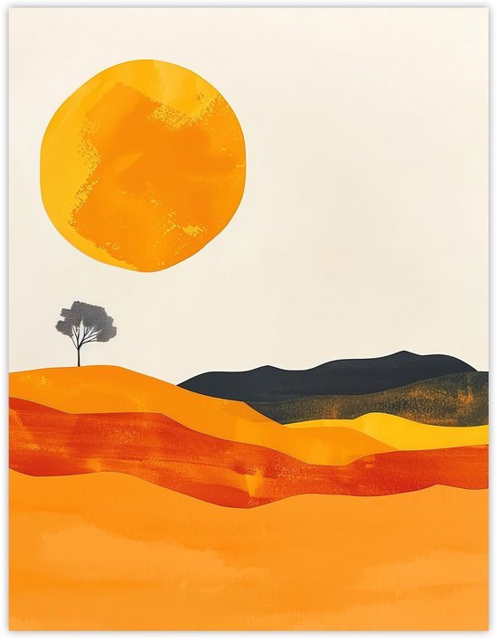 Unyqoos® Grote Boho Kunstposter met Abstract Landschap en Boom voor Woonkamerdecoratie