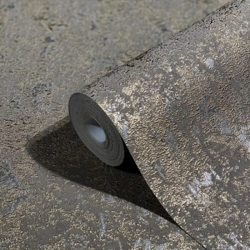 Unyqoos® Hoogwaardig vliesbehang met glanzende goud en bruin betonlook afwerking