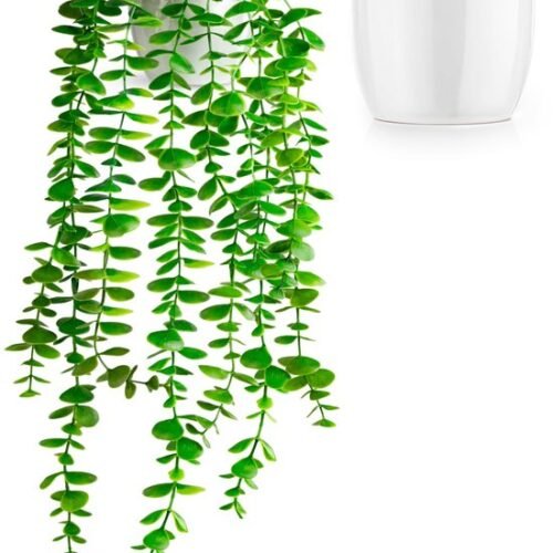 Unyqoos® Stijlvolle kunstmatige hangplant eucalyptus in elegante keramische pot, groente, 60cm