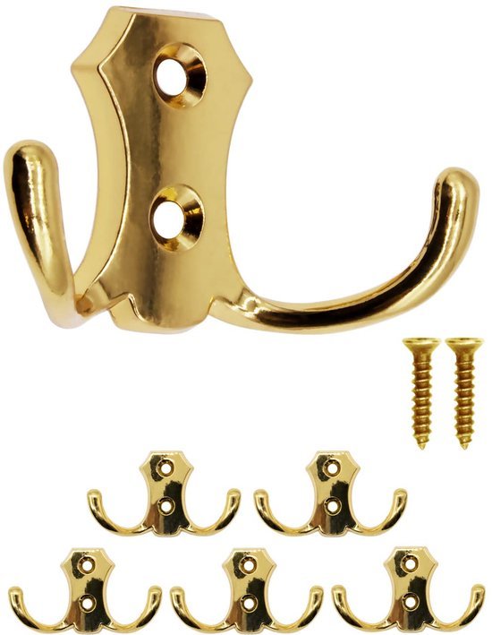 Unyqoos® Set van 5 gouden dubbele haken voor veelzijdig gebruik in huis