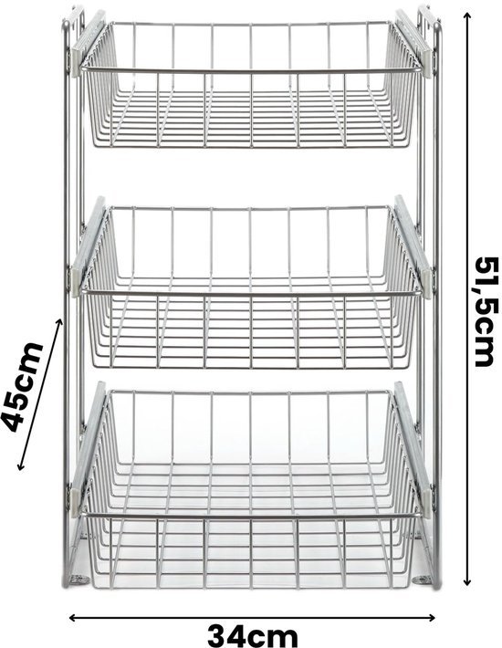 Unyqoos® Uitschuifbaar mandensysteem met drie lagen voor kasten van 40 cm breed