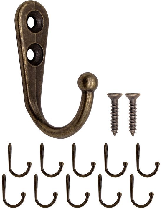 Unyqoos® Set van 10 vintage wandhaken in antiek bronzen gietijzer voor elke ruimte