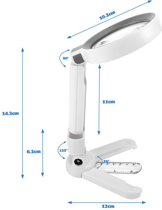 Unyqoos® Opvouwbare leesloep met verstelbare LED-verlichting en ergonomische handgreep