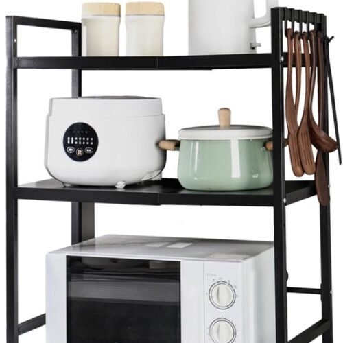 550x713-7.jpg Unyqoos® Uitbreidbaar Keukenrek voor Magnetron met Verstelbare Breedte en Opbergniveaus