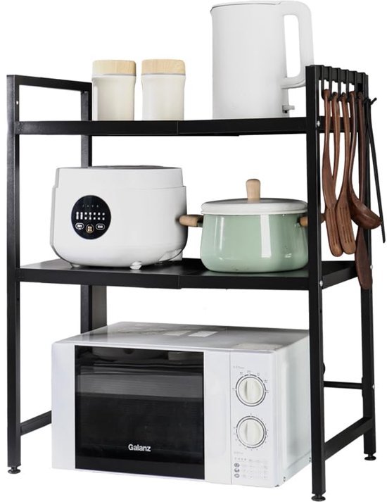 550x713-7.jpg Unyqoos® Uitbreidbaar Keukenrek voor Magnetron met Verstelbare Breedte en Opbergniveaus