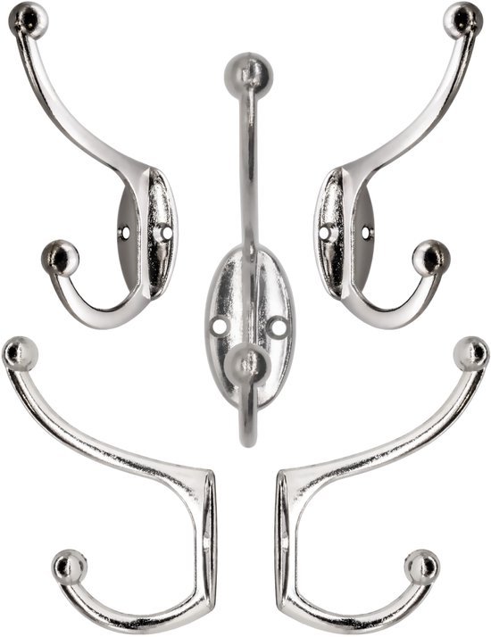Unyqoos® Set van vijf elegante zilveren wandhaken voor diverse interieurstijlen