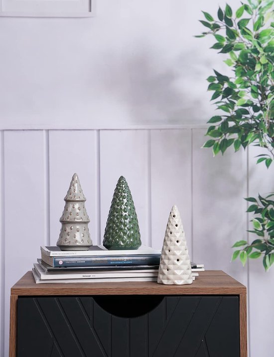 Unyqoos® Set van drie moderne keramische dennenboom sculpturen voor sfeervolle kerstdecoratie