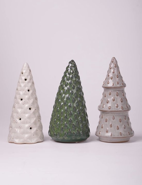 Unyqoos® Set van drie moderne keramische dennenboom sculpturen voor sfeervolle kerstdecoratie